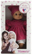 Panenka miminko holčička 30 cm měkké tělíčko červené šatičky s bílým puntíkem + šátek