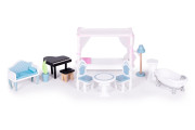 Dřevěný domeček pro panenky 3 patra, 11 ks nábytku