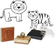 Dřevěná razítka s držákem Savana 9 ks