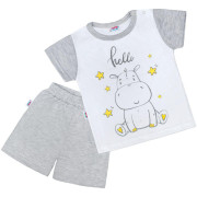 Dětské letní pyžamko New Baby Hello s hrošíkem bílo-šedé