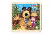 Skládačka Puzzle dřevo Máša a Medvěd s myškou 4 ks 15x15 cm
