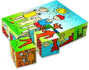 Dřevěné kostky kubus Pejsek a kočička 12 ks