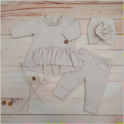 Bavlněná světle béžová sada 3dílná - tunika, legíny, turban Z&Z