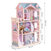 Dřevěný domeček pro panenky 3 patra, 11 ks nábytku