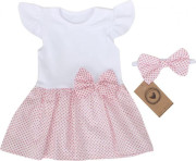 2-dílná sada sukničkobody kr. rukáv s mašlí + čelenka Z&Z, Bílá/růžová