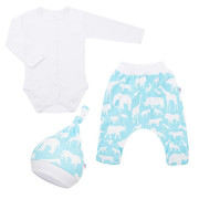 3-dílná bavlněná kojenecká souprava New Baby Kiddy Bílo-tyrkysová