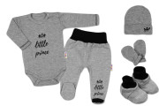 5-ti dílná soupravička do porodnice Little Prince Vel. 62 - šedá Baby Nellys