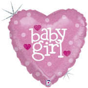 Fóliový balónek nafukovací Baby-Girl srdce 18"/46 cm 