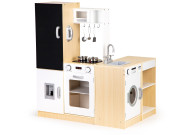 Dětská dřevěná kuchyňka s oddělenými segmenty, tabulí a LED osvětlením XXL