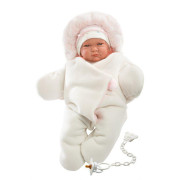 Obleček pro panenku miminko New Born velikosti 40-42 cm Llorens 3dílný růžový s overalem