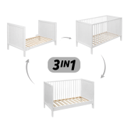 Postýlka dřevěná Mila 3 in 1 White Wood 120 x 60 cm Petite & Mars