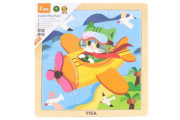 Dřevěné puzzle 9 dílků Viga - letadlo s kočičkou
