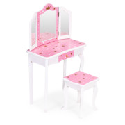 Velká dětská toaletka pro holčičky s trojitým zrcadlem, stoličkou a zásuvkou