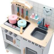 Dětská dřevěná kuchyňka s vybavením Montessori bílá Baby Mix