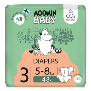 Jednorázové eko pleny 3 Midi 5–8 kg (144 ks), měsíční balení eko plen Moomin Baby