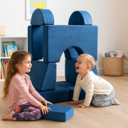 Kreativní dětská pohovka z měkkých polštářů – skládací modulární set 8 dílů - tm. modrá