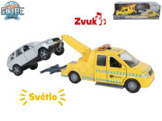 Odtahovka 14 cm kovová, zpětný chod na baterie světlo+zvuk s autem 11,5 cm Kids Globe Traf