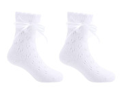 Ažurové ponožky bílé s krajkovou mašličkou perforované