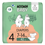 Jednorázové eko pleny 4 Maxi 7–14 kg (126 ks), měsíční balení eko plen Moomin Baby