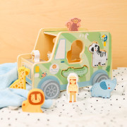 Dřevěná vkládačka Zvířátka Safari auto 9 ks Tooky Toy