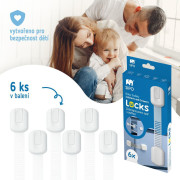 Bezpečnostní zámky víceúčelové pro skříňky a zásuvky nastavitelné sada 6 ks Sipo