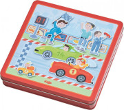 Magnetická hračka Závodní auta v kovové krabici Haba