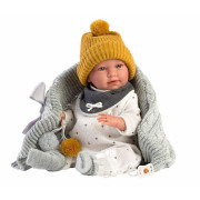 Obleček pro panenku miminko New Born velikosti 40-42 cm Llorens 4dílný šedo-bilý