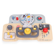 Montessori manipulační deska pro děti – dřevěný panel s volantem a přepínači