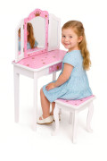Velká dětská toaletka pro holčičky s trojitým zrcadlem, stoličkou a zásuvkou
