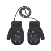 Pletené zimní rukavice se šňůrkou medvídek 3 - 6 let