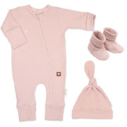 Rostoucí žebrovaný overálek, čepička a botičky Nature - růžová Baby Nellys