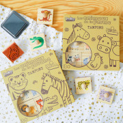 Dřevěná razítka s držákem Savana 9 ks