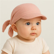 Dětský letní mušelínový šátek s kšiltem pink New Baby