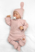 Rostoucí žebrovaný overálek, čepička a botičky Nature - růžová Baby Nellys