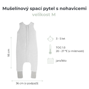 Mušelínový letní spací pytel s nohavicemi Sleepee Love béžový se srdíčky