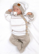 Pletená sada pro miminko s jemným proužkem 3dílná lux béžová - bílá Baby Nellys