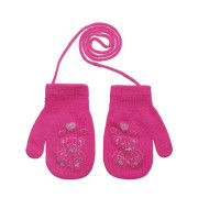 Pletené zimní rukavice se šňůrkou medvídek 3 - 6 let