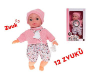 Miminko 30 cm mrkací měkké tělo na baterie 12 zvuků s dudlíkem 