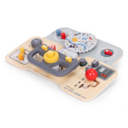 Montessori manipulační deska pro děti – dřevěný panel s volantem a přepínači