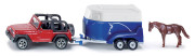 Terénní vůz s přívěsem a koněm Siku Blister