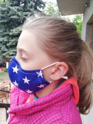 Látková respirační rouška - maska pro děti 7 - 12 let s kapsičkou hvězdy modrá