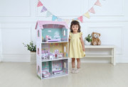 Dřevěný domeček pro panenky s nábytkem – Vysoká rezidence borůvková