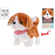 Pes plyšový 17cm bílo-hnědý chodící na baterie se zvukem