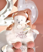 Dárková sada Plyšový muchláček medvídek s čepičkou růžový 25 cm Doudou