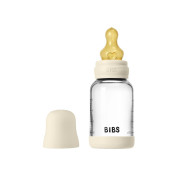 Antikoliková skleněná láhev s kaučukovým dudlíkem 120 ml Bibs Ivory
