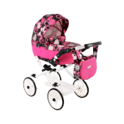 Hluboký kočárek pro panenky Kids V1 růžový s květy Jasmine