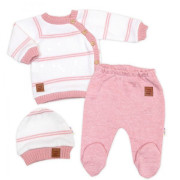Pletená sada pro miminko s jemným proužkem 3dílná lux růžová - bílá Baby Nellys