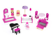 Dřevěný domeček pro panenky s nábytkem a LED osvětlením