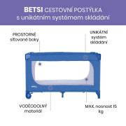 Cestovní postýlka Betsi s unikátním systémem skládání Ultra-fast blue Asalvo