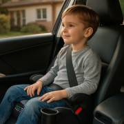 Dětský podsedák do auta ISOFIX i-Size s držákem na nápoje, pro výšku 125–150 cm šedý